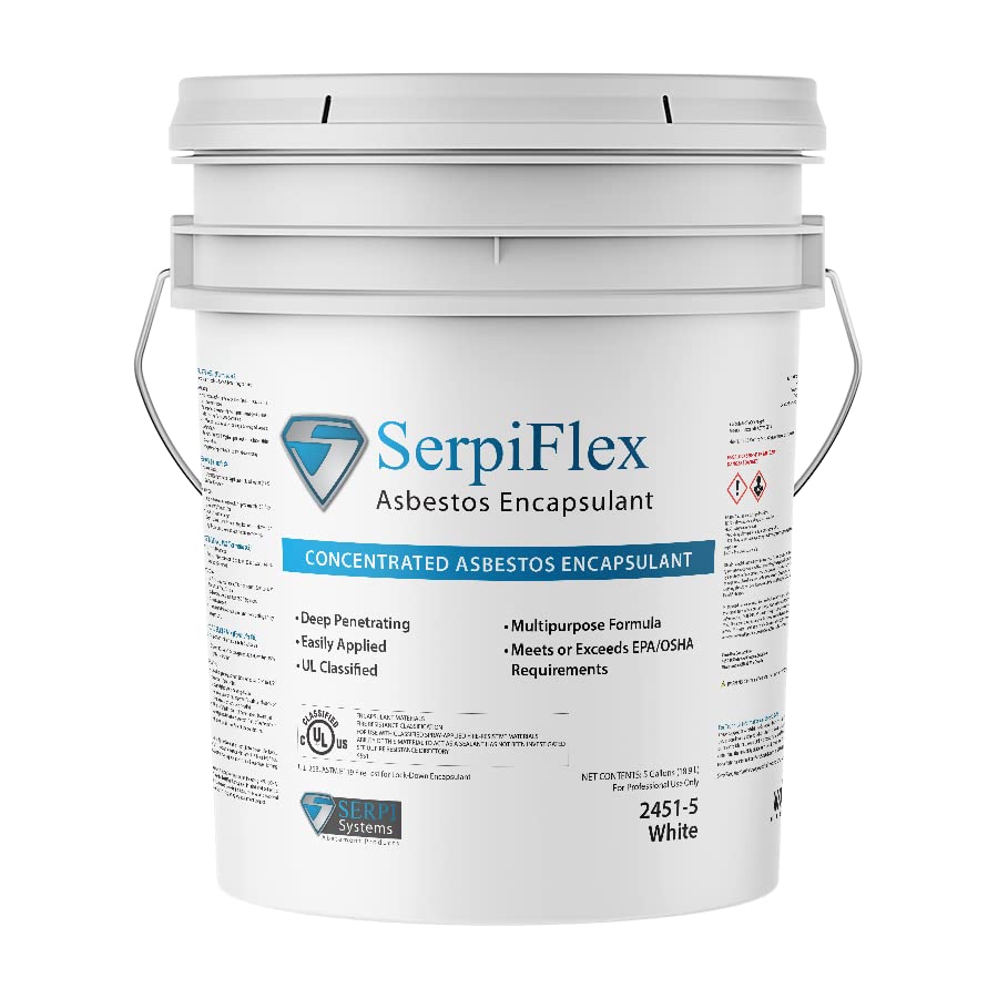 Fiberlock SerpiFlex Concentrated Asbestos Encapsulant, 5 Gallons, White, Ideal for Bridging, Penetrating, Removal, Lockdown & Soil Encapsulation, Encapsulates Asbestos Containing Material (ACM)