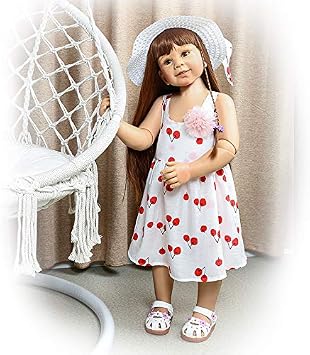 34" 87cm Reborn Doll Giant Baby Full Body Hard Vinyl Girl Realistic Anatomically Correct + Long Hair Age 2 Dress Model Collectible High Quality 1