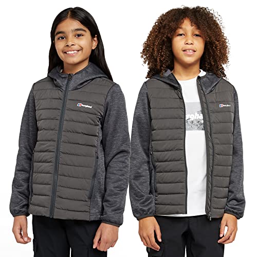 Berghaus Kids' Water Repellent and Insulated Hybrid Jacket, Kids' Fleece Jacket, Kids' Hiking & Outdoor Recreation Clothing (13 Years, Grey)