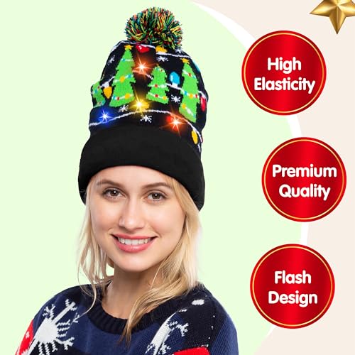 JOYIN Gorro de malha com iluminação de Natal suéter feio de Natal chapéu de LED gorro com 6 modos pi