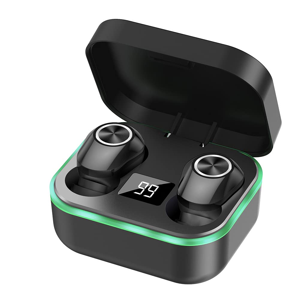 Prawdziwe bezprzewodowe słuchawki, słuchawki bluetooth z mikrofonem, wyświetlacz LED Muzyka Słuchawki Sporty Earbuds HiFi Stereo Stereo, do pracy, Sport, Gra,Black