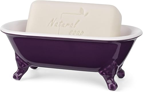 Miniatura 21 de Jabonera decorativa de cerámica en miniatura con forma de bañera con patas de garra de 6.5 pulgadas, soporte para esponja de cocina y bandeja de