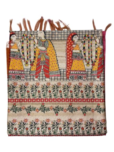 Image of Sanavi's Saree Kuthir Pure Handloom Tussar Ghicha Madhubani Printed Silk Saree with Blouse Piece inside
