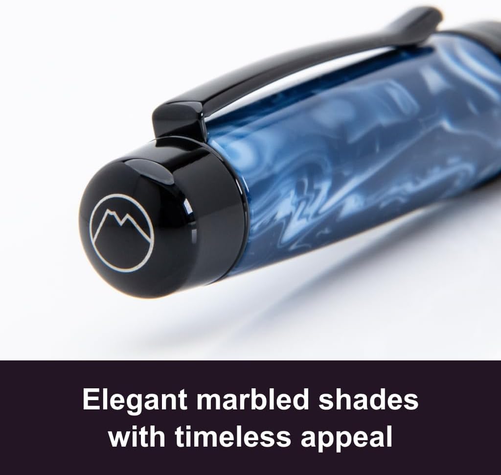 Monteverde USA Prima Blue Swirl Fountain Pen - Stub Nib, Handcrafted Resin, JoWo Nib, Refillable, Luxury Gift Box