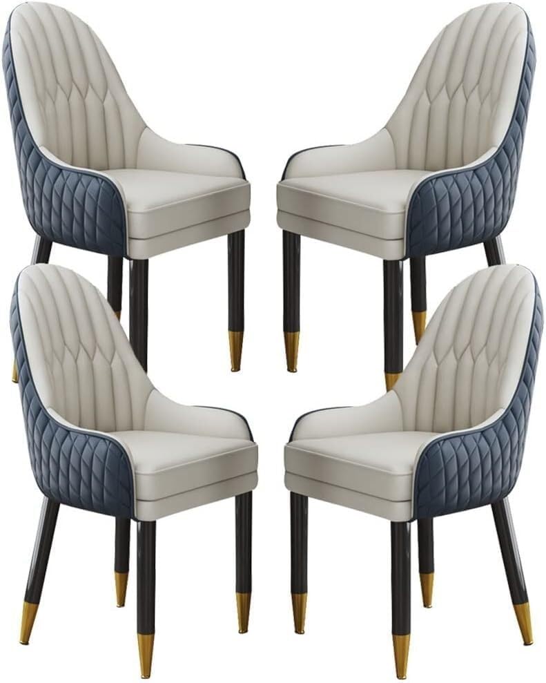 Juego de 4 sillas de comedor modernas de piel de microfibra con patas de madera maciza para sala de estar, dormitorio, balcón, café, naranja azul y beige