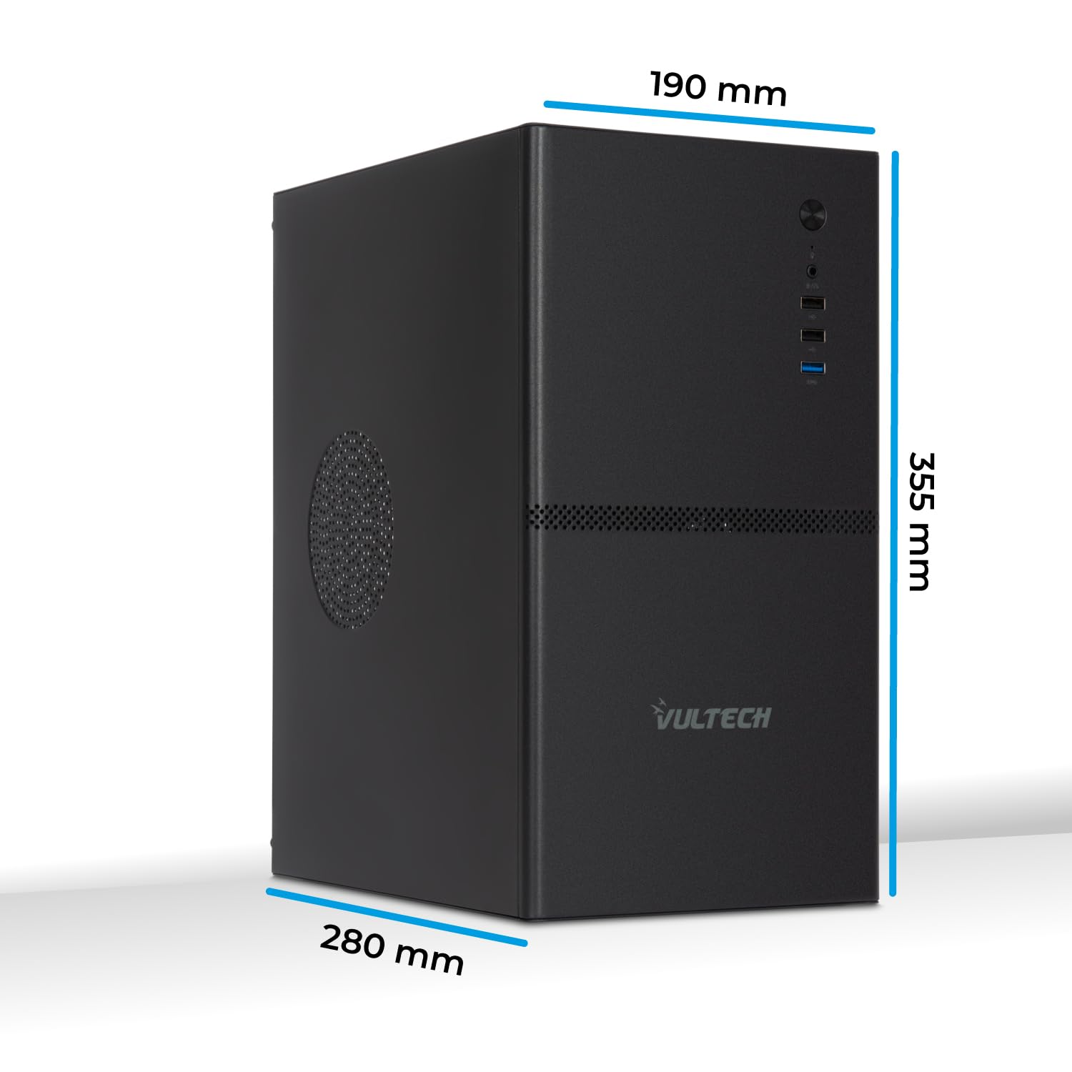 VulTech VCO-M1659P-N Boîtier PC Micro-ATX en Acier SPCC avec Bloc d'alimentation ATX 500 W Inclus, USB 3.0, 2 USB 2.0, Support GPU 270 mm, Noir