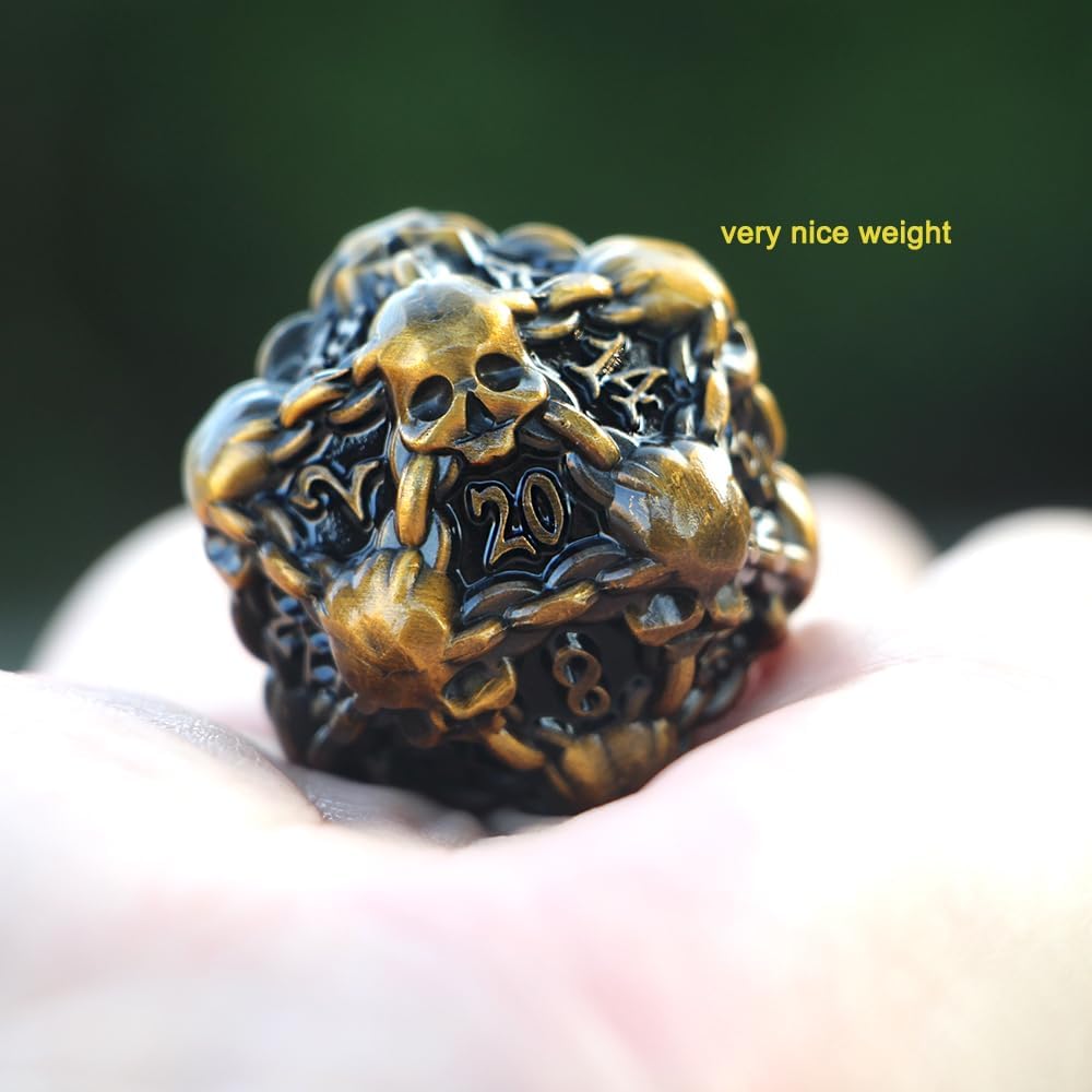 2PCS Big Gold Metal Gothic Skull D20 Dice for Role Playing Games-BK2GH
