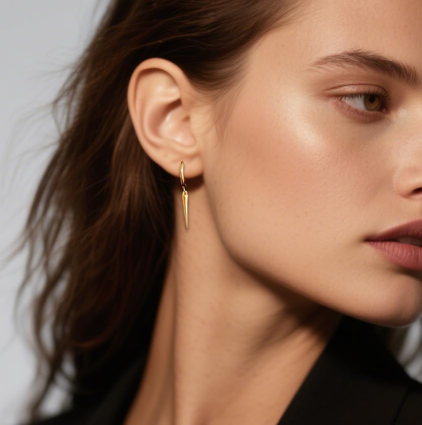 SLUYNZ Sterling Silver Spike Small Hoop Earrings for Women Teens Geometric Hoop Earrings Huggie Drop - Image 2