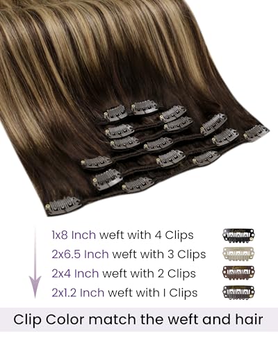Image of LaaVoo Ombre Clip in Hair Extensions,Suitable for Fine and Thin Hair | Dark Brown To Caramel Brown Balayage, 16 Inch 120g 7Pcs, Full Head Straight Texture