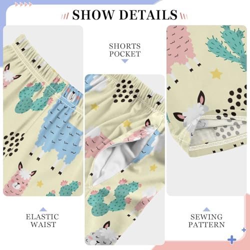 ZZXXB Colorful Llama Cactus Boys Long Pants Soft Trousers Elastic Waist Kids Lounge Bottoms with Pockets S-XL4
