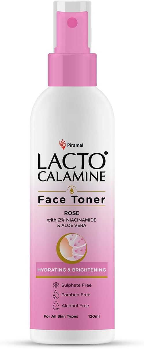 Lacto Calamine Rose Water Toner For Glowing Skin | 120ml | Gulab Jal Face Toner | Rosewater with Aloe Vera & 2% Niacinamide | Cleanses, Hydrates & Moisturises Skin | No Sulphate, Alcohol, & Parabens