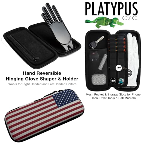 Image of Platypus Golf Co. Golfing Caddie Hard Travel Case Organizer - Hinging Glove Shaper & Holder - Mesh Pocket & Storage Slots for Phone, Tees, Divot Tools & Ball Markers - Golfers Cases for Men & Women