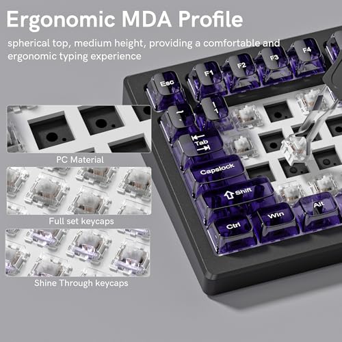 Image of dagaladoo Clear keycaps,Transparent Keyboard keycaps,Jelly Key caps Set,Shine Through keycap,MDA Profile Keyboard caps for Mx Switches Mechanical Keyboard(Purple)