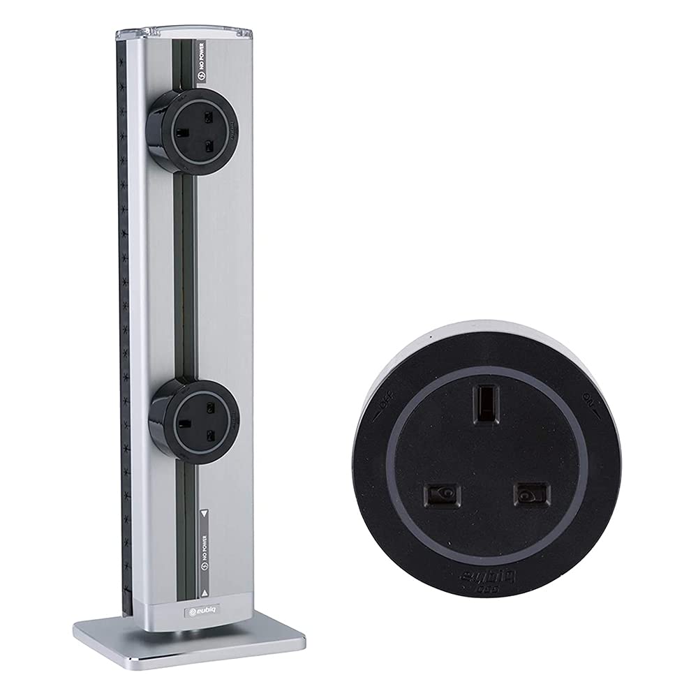 EubiqTuscan Pre Wired Surface Cable Organiser (Premium Finish) (Plug & Play) Easy to Install (Free standing) (32 Amp) (Ideal for Home and Office Use) - Aluminium - 0.5M/1.5ft - Silver