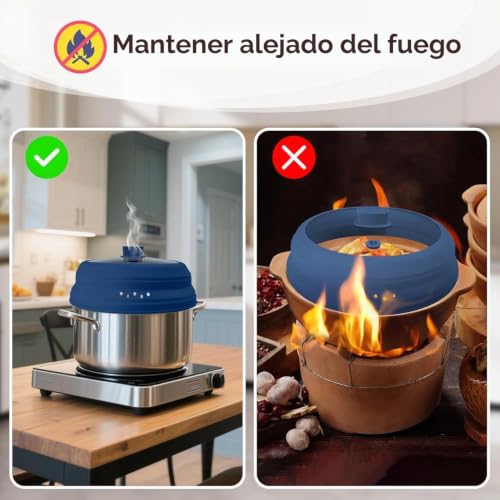 Miniatura 8 de Cubierta De Microondas Para Alimentos, Cubierta Plegable De Vidrio Para Microondas De 9.8 Pulgadas Con Asa, Cubierta De Silicona Para Salpicaduras De Microondas Para Olla, Plato Y Tazón Negro Azul