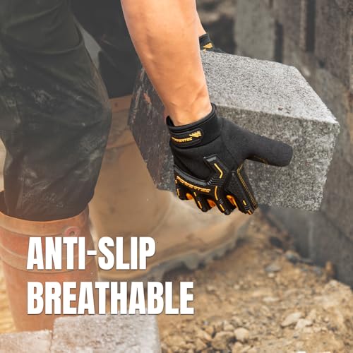 Image of POWERTEC Heavy Duty Work Gloves | Safety Gloves with Touch Screen Flexible Breathable, Abrasion-Resistant Slip-Proof Leather on Palm for Excellent Grip and Shockproof, 1 Pair (size L) (71955)