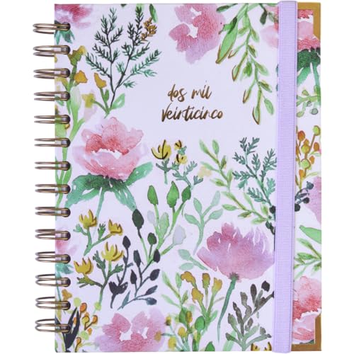 Agenda 2025 Enero a Diciembre - A6 (13,5 x 18 cm), Semana Vista, Organizador Anual, Español e Inglés, Índice Lateral con cada Mes, Cierre de Anillas Doble Wire’o - Takenote Camille