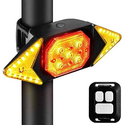 Dricar Bike Tail Light Turn Signal Lights, USB Rechargeable Waterproof LED Rear Light Warning Light with Wireless Remote Control, 5 Light Mode Bicycle Indicators Cover