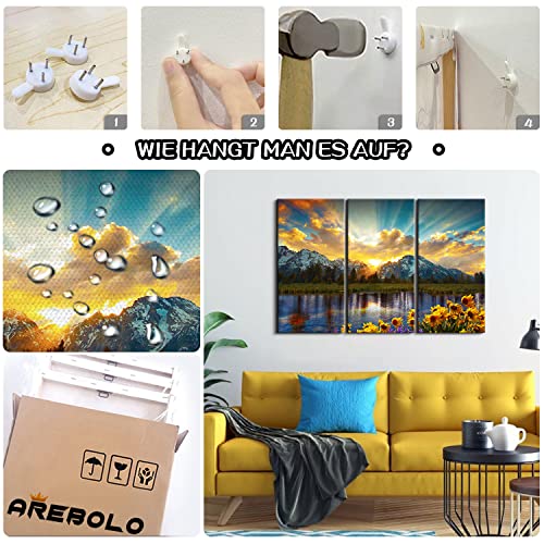 Mountain Landscape Wall Art For Living Room, Grand Teton Sunflower Canvas Wall Decor 3 Piece National Park Picture Artwork 16X32" Large Sunset Nature Photo Painting For Bedroom Kitchen Home Decoration #TOP6