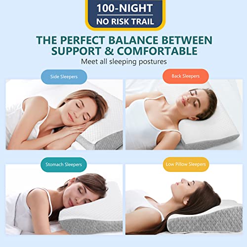 Image of ZAMAT Memory Foam Pillow for Neck Pain Relief, Adjustable Ergonomic Cervical Pillow for Sleeping, Orthopedic Neck Pillow with Washable Cover, Bed Pillows for Side, Back, Stomach Sleepers