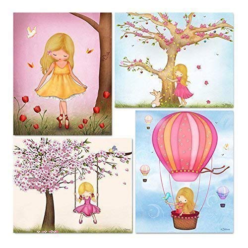 Amazon Com Custom Hair Skin Color Baby Girls Nursery Wall Art Room Decor Cherry Blossom Tree Artwork Posters Collection 8x10 11x14 Inches Set Of 4 Handmade Products