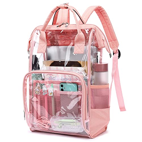 Heavy Duty Clear Backpack for Men Women, School Bag Bookbag PVC Plastic Transparent Backpacks for Boys Girls (Rose Gold)