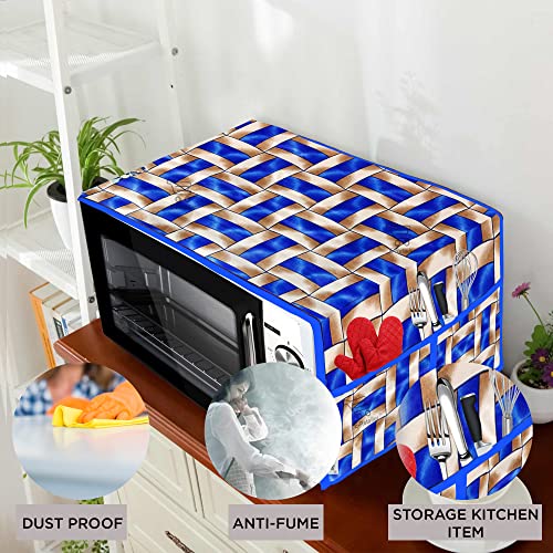Image of Exclusive Combo Set of Appliance Cover & Storage Organizer (1 Pc. of Refrigerator Cover, 2Pc. Handle Cover, 1Pc. Oven Cover, 1Pc Wall Hanging) (Color-Geometric Blue, Set Contains-5Pc.)