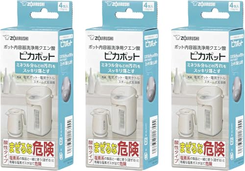 【3個セット】象印 ポット内容器洗浄用クエン酸 ピカポット CD-KB03Ⅹ-J 白 30g×4包（4包入り×3セット 合計12本）の商品画像（Amazon）