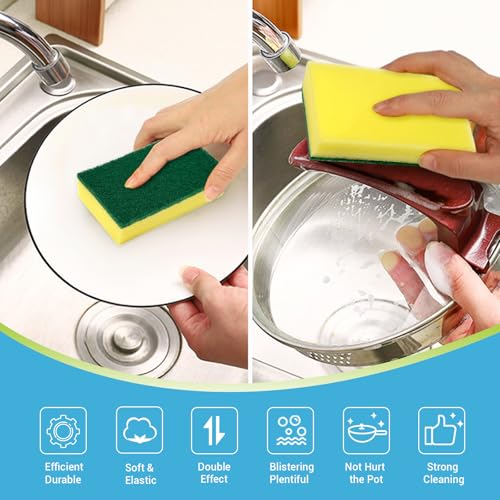 Image of AIDEA Sponges Kitchen, 24 Pack Heavy Duty Dish Sponge, Cleaning Dish Scrubber Sponge for Home and Kitchen, Stink-Free Cleaning Supplies for Pots, Pans