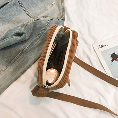 Corduroy Shoulder Tote Bag Women's Crossbody Shoulder Handbags Mini Canvas Handbag Ladies Casual Purse For Women Girl Outdoor Travel（Brown） #TOP2