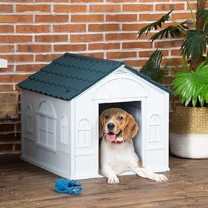 PawHut-Plastic-Dog-House-Water-Resistant-Puppy-Shelter-Indoor-Outdoor-with-Door-Easy-to-Assemble-for-Medium-and-Small-Dogs-Blue - Cucciolini Doodles   PawHut-Plastic-Dog-House-Water-Resistant-Puppy-Shelter-Indoor-Outdoor-with-Door-Easy-to-Assemble-for-Medium-and-Small-Dogs-Blue