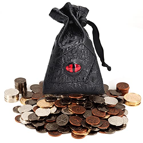 CZYY Metal Game Coins Set 60 Fantasy Currency Tokens with Leather Pouch