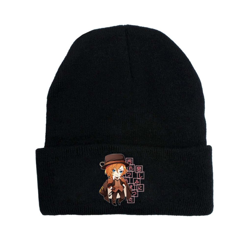 Bungo Stray Dogs Winter Knitted Beanie Hat Unisex, Thermal Soft Autumn Winter Knitted Hat, Fashion Knitted Hat for Outdoor Sports Ski (D)