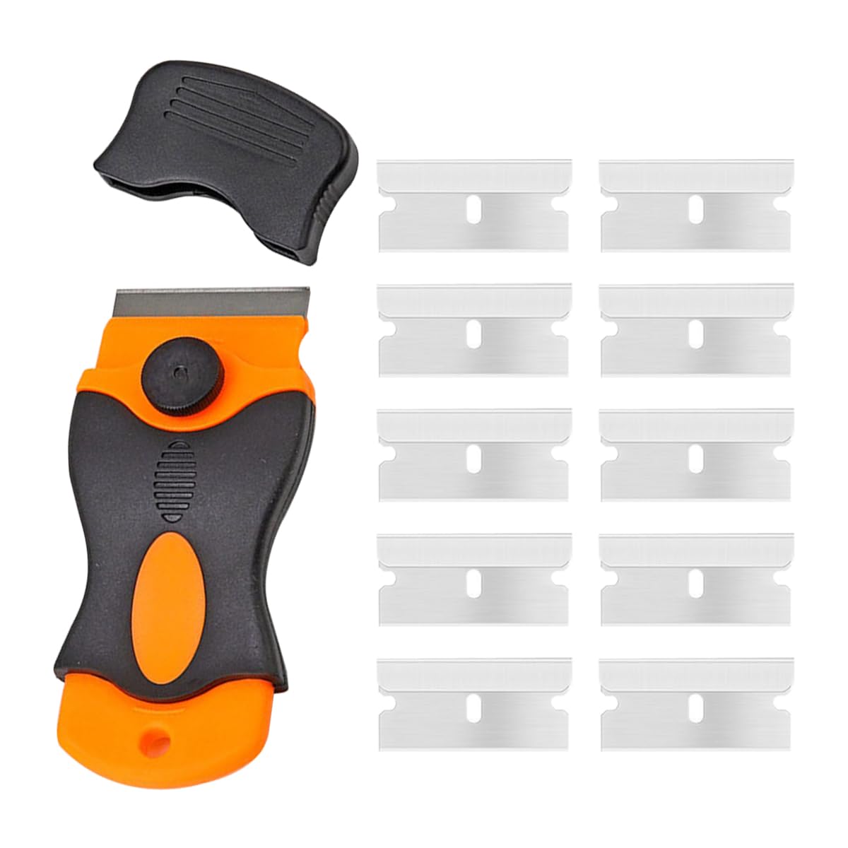 CGEAMDY Rascador de Doble Cabezal, Rasqueta para Vitrocerámica Multiusos, Incluye 10 Cuchillas de Repuesto para Rascar Varios Coches Etiquetas, Adhesivos, Calcomanías, Sellos o Pintura en Vidrio