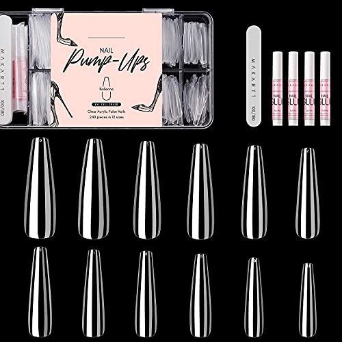 Makartt Coffin Nails Kit Clear Ballerina Nails Extra Long Nail Tips Press On Nails Xxl Fake Nails 240Pcs 12 Sizes Bundle Nail Glue Gel For Acrylic Nails Super Strong Brush On Nail Glue Long Lasting #TOP14