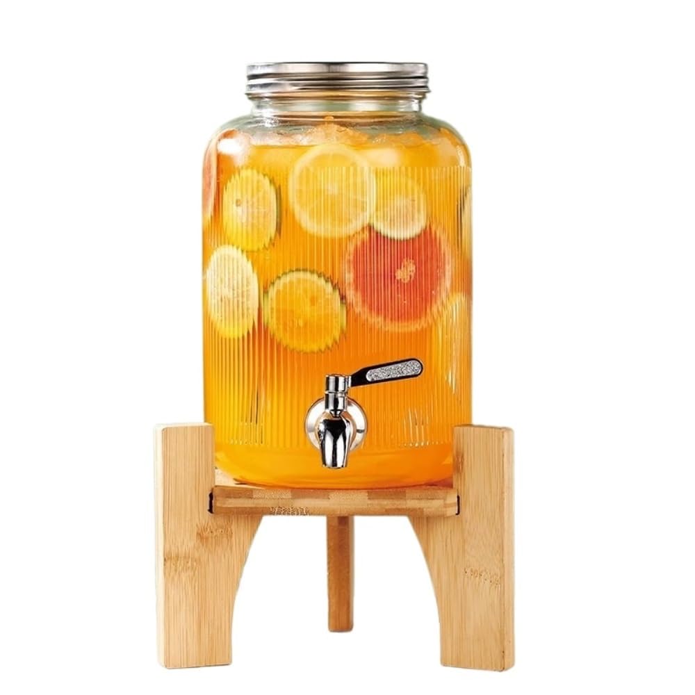 asdchZen Drink Dispenser For Parties Beverage Dispenser With Wood Stand Iced Tea Pitcher Party For Lemonade Juice Juice Dispenser,4L