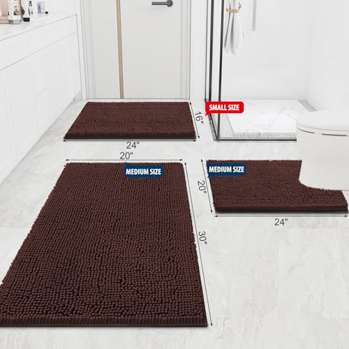 Smiry Luxury Chenille Bathroom Rugs 70x24, Extra Soft and Absorbent Shaggy Bath Mat, Machine Washable, Non-Slip Plush Carpet Runner for Tub, Shower, and Floor, Home Decor Accessories, Brown