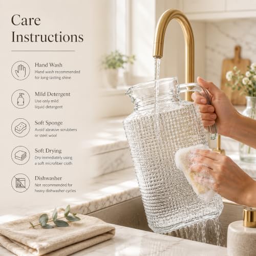 Image of Wringo Premium Glass Water Jug - 2LTR, Transparent, Hot Cold Water Glass Pitcher with Wooden Lid Water Jug, Iced Tea, Milk and Juice Beverage Carafe, Lemon Jug 2000ML (WQ-19)