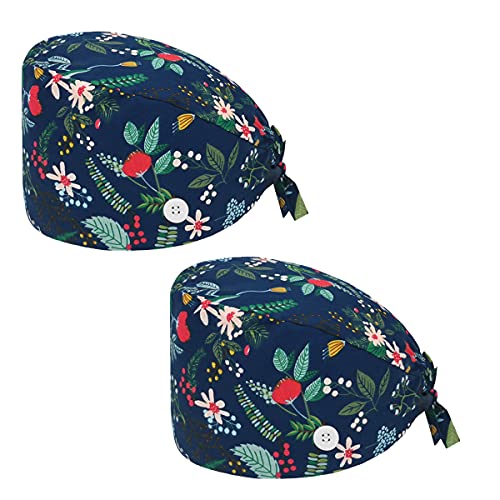Antetek,2 PCS Working Caps with Buttons Adjustable for Women Men with Swaetband Washable,One Size (A03 2PCS)