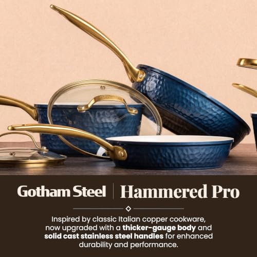 Image of GOTHAM STEEL Hammered 13Pc Pots and Pans Set Non Stick Ceramic Cookware Set