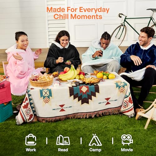 Giggling Getup Wearable Blanket Hoodie for Women Men Gifts for Women Mom Wife Sherpa Fleece Hooded Blanket Sweatshirt Warm Cozy Sherpa Wearable Throw with Pocket & Sleeves for Adult Standard Black