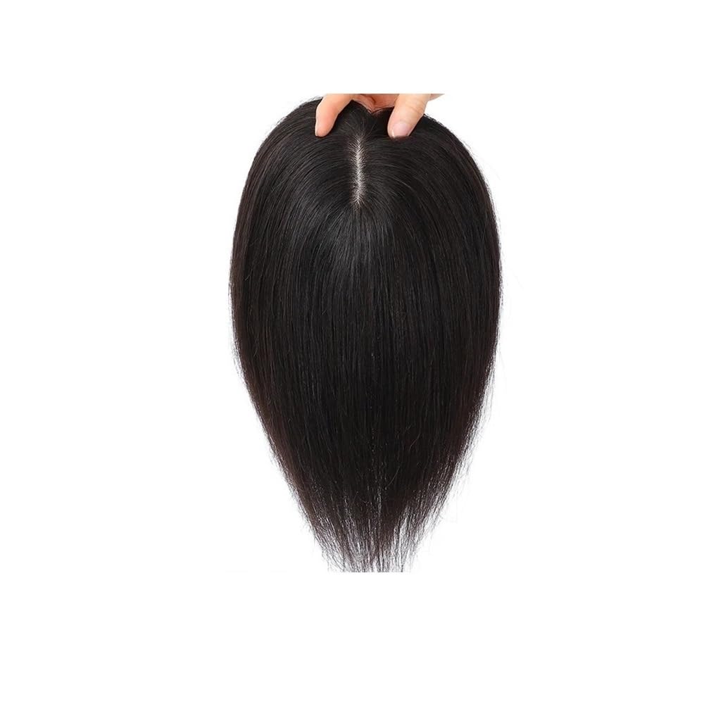Topper for capelli umani con frangia for donna, densità 130 | Base in seta 10 * 12 cm，Clip for parrucchino superiore for capelli diradati(10inch,Black)