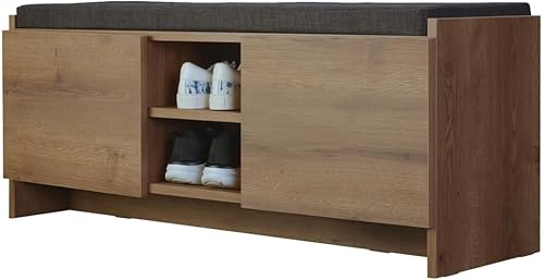 Miniatura 10 de Niche Armario de almacenamiento de zapatos con estantes y banco, nogal rústico