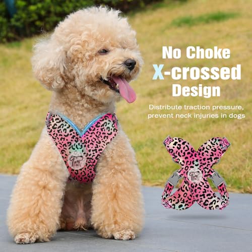 Pawaboo Arnés Perros con Correa, Arnes Tipo Chaleco para Perros Pequeños Medianos, Arnés Ajustable Antitirones Transpirable Acolchado de Forma X para Cachorros Gatos Caminar, M, Leopardo Magenta - imagen 3