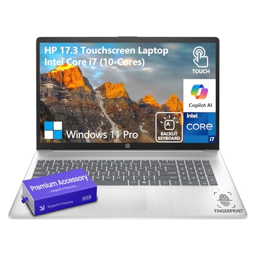 HP 17 Inch Laptop Touchscreen Computer, 17.3 HD+ Touch Screen Business Laptop PC, Intel 10-Core i7 Laptop Windows 11 Pro, 64GB RAM 2TB SSD, Backlit 10-Key Number Pad, Fingerprint, Wi-Fi 6