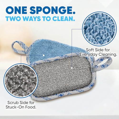 Image of Microfiber Wholesale Dish Sponges, 6 Pack - Reusable, Washable Microfiber Kitchen Sponges with Scrubber Side - Non-Scratch Scrub Sponge for Nonstick Pans, Dishes & Counters - Suction Hook Included