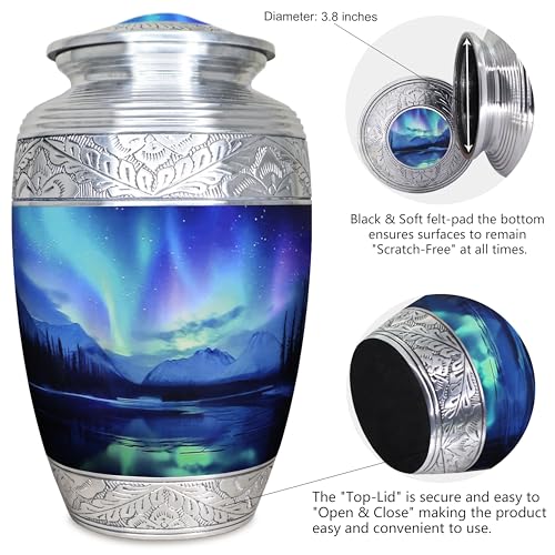 M MEILINXU Large Urn for Ashes for Women, Cremation Urns for Human Ashes Adult Man & Female, Funeral Urn for Adult Male, Decorative, Burial, Galaxy, Turquoise Urns, Aurora Borealis - Full Size - Thumbnail 7