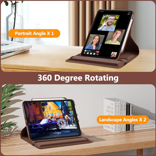 Image of Fintie Rotating Case for iPad Pro 11-inch (M5) 2025 / (M4) 2024 - [Built-in Pencil Holder] 360 Degree Swiveling Smart Stand Protective Cover, Auto Sleep /Wake, Vintage Brown