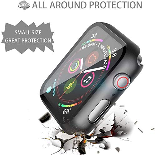 Image of Misxi 2 Pack Hard PC Case with Tempered Glass Screen Protector Compatible with Apple Watch SE 3 (2025) SE 2 SE Series 6 Series 5 Series 4 40mm, Black | 2-Pack Cover with Tempered Glass for SE3 /SE2 /SE /Series6 /5 /4, Scratch Resistant Sensitive Touch Protection, Black