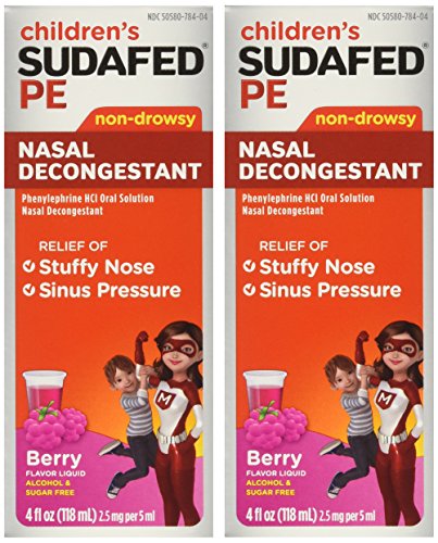 decongestant for kids - Children's Sudafed PE Nasal Decongestant Non-drowsy Raspberry Flavor Liquid 4-Ounce (Pack of 2)